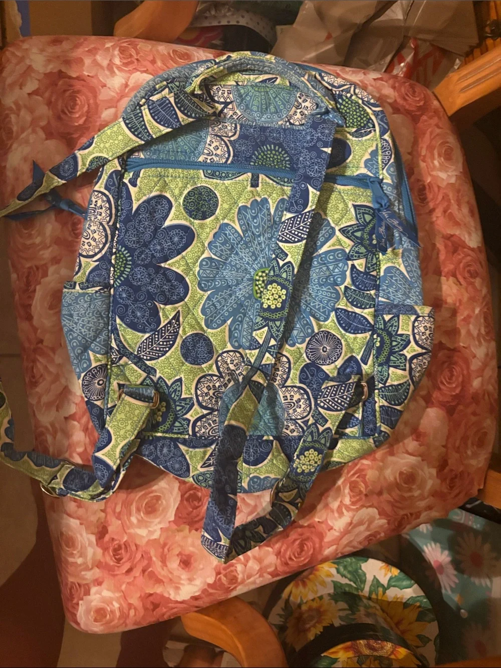 Vera Bradley Blue & Green Quilted Floral Backpack